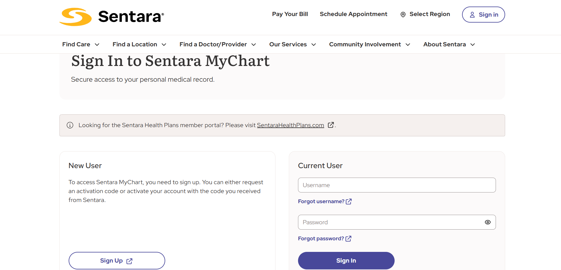 mychart sentara